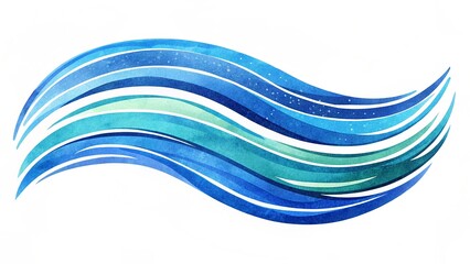 Watercolor hand painted blue wave on white background. Vector illustration.