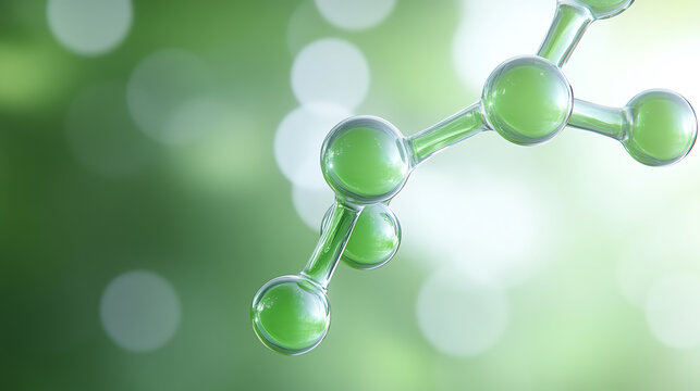 Close-up of a molecular structure representing green chemistry and sustainability, highlighting innovation in science and nature.