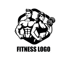 Fitness Logo with Bodybuilding Couple