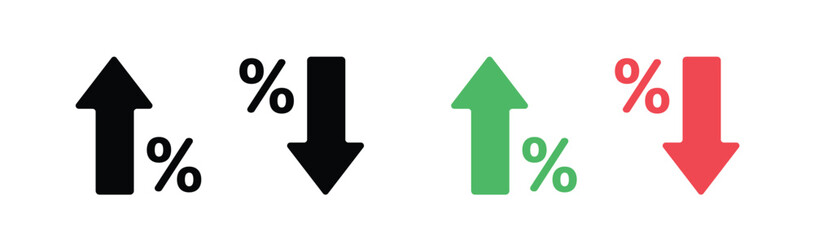 arrow icon with percent symbol, economic growth, increase, decrease arrow, up and down arrow icon