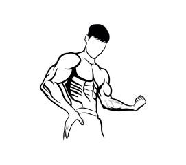 unique Fitness Logo with Bodybuilder Flexing Muscles