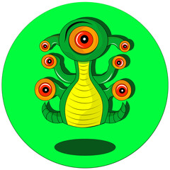 Mysterious and multi eyed green monster character, perfect for abstract, fantasy, or quirky design projects.