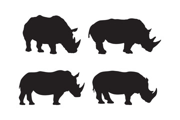 Rhino Silhouette Set Vector Illustrations Isolated on White Background
