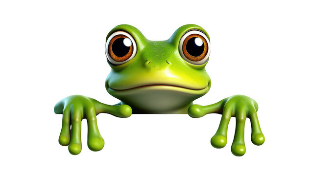Adorable Cartoon Frog Peeking Over a White Background Fun Amphibian Illustration