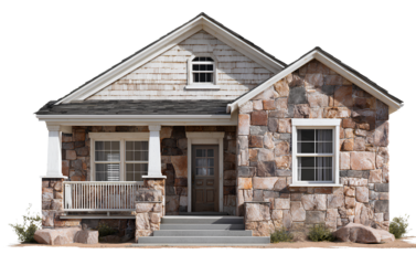 American house with a stone facade, transparent background