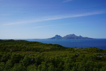 Beautiful view of norwegian mountains and fjord view from above