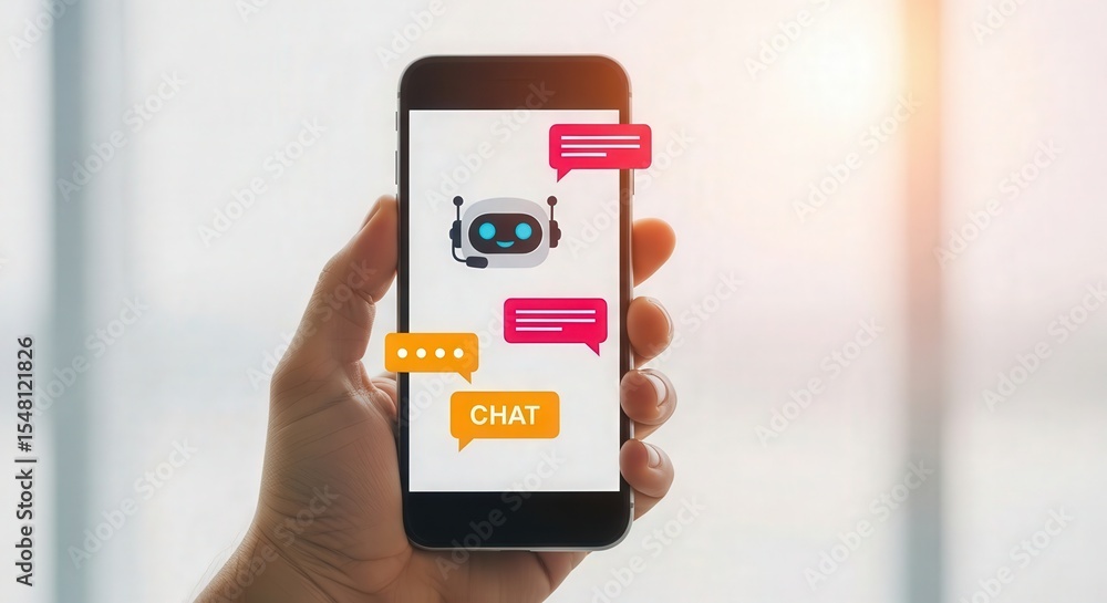Aufkleber ai chatbot assistant on mobile phone for customer service and digital communication platform online 