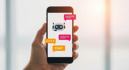 Ai chatbot assistant on mobile phone for customer service and digital communication platform online now