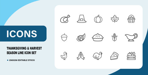 Thanksgiving & Harvest Season Line Icon Set