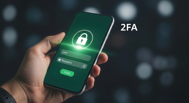 Two factor authentication security login on mobile phone for online account protection access app