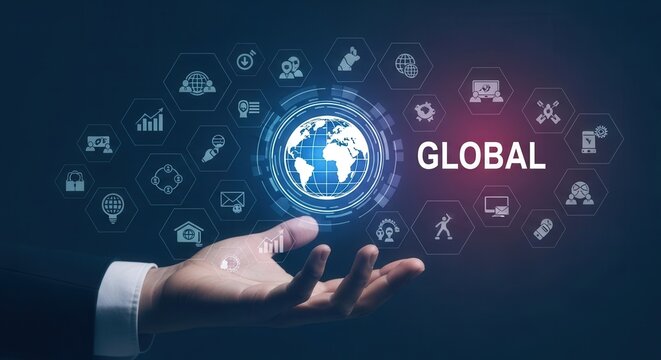 Global business network connection world technology internet digital communication concept