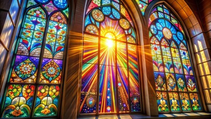 Stained Glass, Sunburst, Majestic Church Interior
