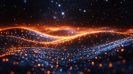 Futuristic Neon Data Waves in Deep Space
