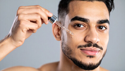 men using skincare serum