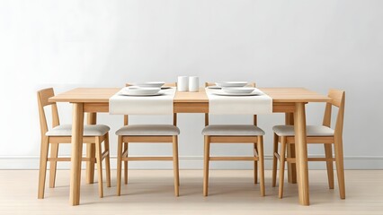 Modern light wood dining table with four chairs