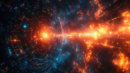 Futuristic Neon Data Waves in Deep Space