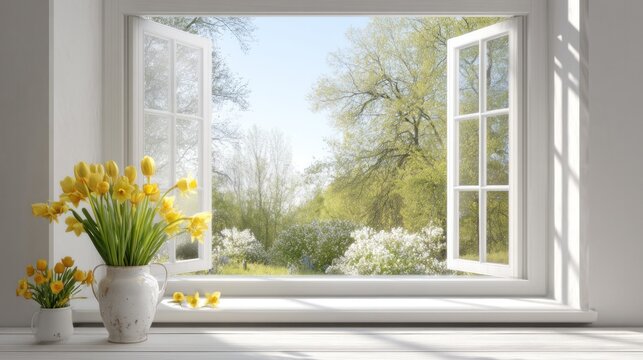 Bright Floral Zoom Background With Open Window View
