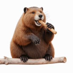 Happy Beaver Snacking: A chubby beaver sits on a branch, happily munching on a stick. Its fur is a rich, reddish-brown, and its expression is one of pure contentment.