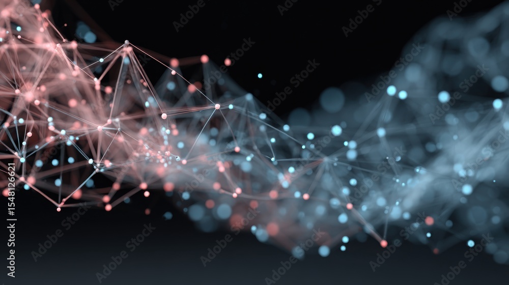 Poster flowing lines and vibrant dots form an intricate network, symbolizing digital data transfer and conn