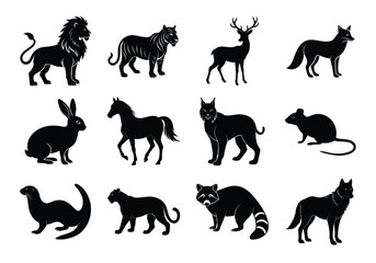 A set of various animal silhouettes
