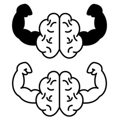 brain icon with muscular arms, simple flat style, vector illustration, symbol, design logo template pictogram, for ui or ux isolated on white for mobile app, editable