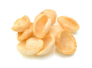 Fresh crunchy prawn crackers on white background 
