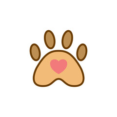 animal footprint icon with heart sign, simple flat style, vector illustration symbol sign logo template pictogram, for ui or ux isolated on white for mobile app, editable