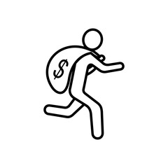 icon of person running away with money bag, simple flat style, vector illustration, symbol, design logo template pictogram, for ui or ux isolated on white for mobile app, editable