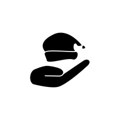 hand holding christmas hat icon, simple flat style, vector illustration, symbol, design logo template pictogram, for ui or ux isolated on white for mobile app, editable