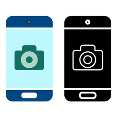 smartphone icon with camera, simple flat style, vector illustration, symbol, design logo template pictogram, for ui or ux isolated on white for mobile app, editable