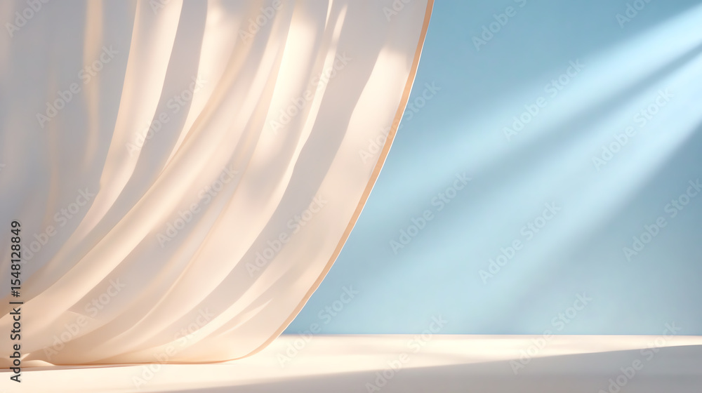 Poster soft light filtering through translucent fabric creates a serene and calming atmosphere, perfect for