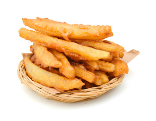 A pile of french fries isolated on white