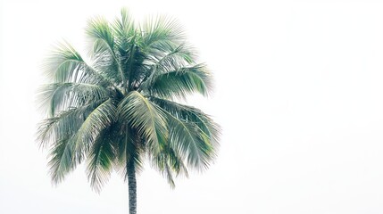 Tropical palm tree against white sky, tropical vacation concept