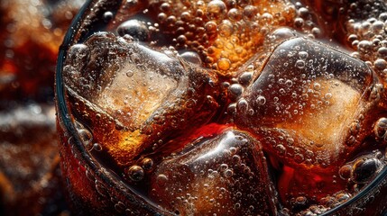 Cola Ice Cubes Bubbling Refreshment Fizzy Drink Detail