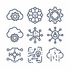 Minimalist Tech Icon Set – AI, Cloud, Data, Cyber Security Symbols