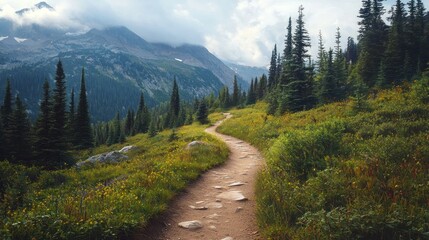 Obraz premium Mountain path through meadow