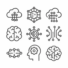 Cybersecurity and Neural Network Technology Icons – Flat Vector Collection
