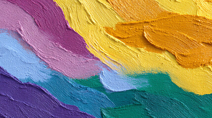 Vibrant abstract paint texture in colorful layers, conveying emotion and creativity through dynamic brush strokes.