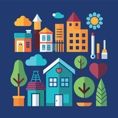 Home and building icons set. Illustration 