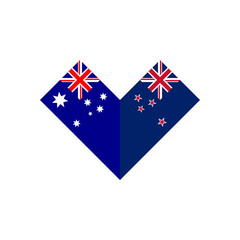 friendship concept. heart shape icon of australia and new zealand flags. vector illustration isolated on white background