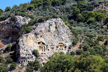 Lycian rock-cut tombs in Turkey. Greek ancient tombs, UNESCO site