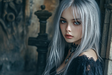 Fototapeta premium Classic Portrait of Mysterious scary Witch with Captivating glowing Eyes, Generative AI design
