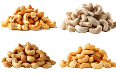 Set of A pile of cashew nuts, isolated on a white background