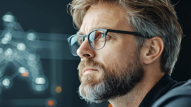 Logistics manager wearing safety glasses augmented network logistics in data holographic analyzing reality - Powered by Adobe