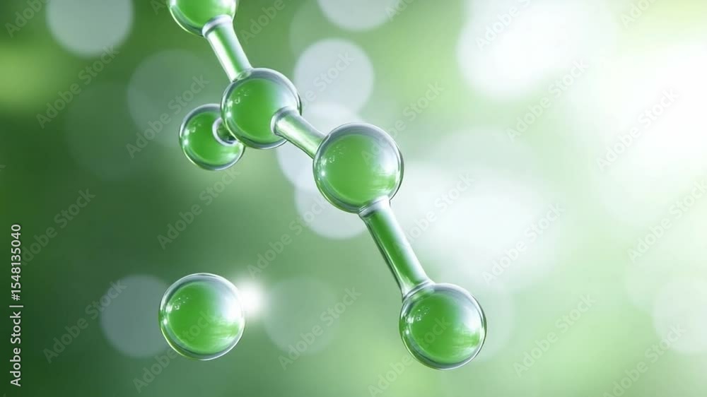 Poster green molecule structure: a 3d rendering of a vibrant green molecule, elegantly composed of intercon