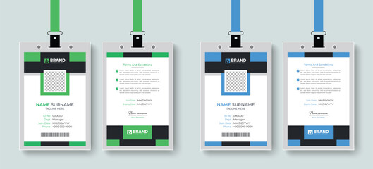 Modern corporate creative and minimal employee id card or identity card design layout. Template design for business company identity card, id card, staff card design.