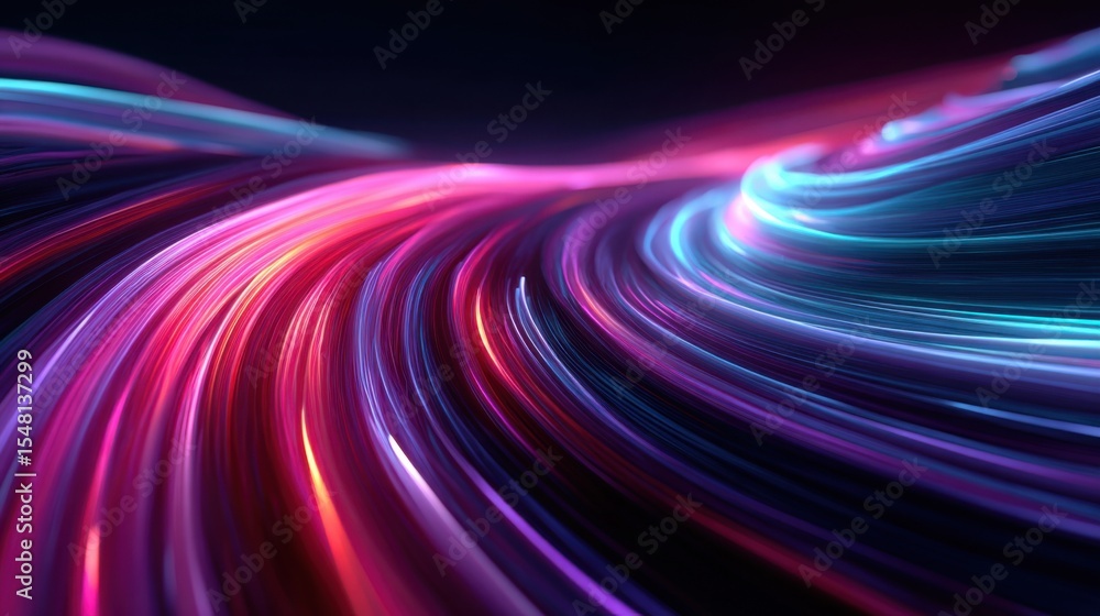 Poster vibrant light trails swirl in various colors, creating an abstract pattern that evokes a sense of mo