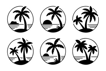 Palm tree logos and icon vector graphic for coconut tree silhouette