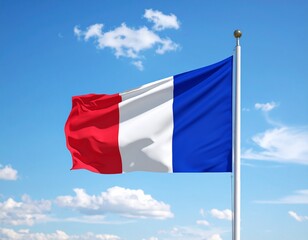 Naklejka premium flag of france waving against blue sky French Flag Waving in Blue Sky