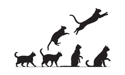 Vector black silhouettes of cats illustration on white background 